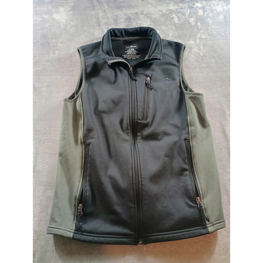 L.L. Bean Mens Softshell Vest Black Gray Small Full Zip Pockets